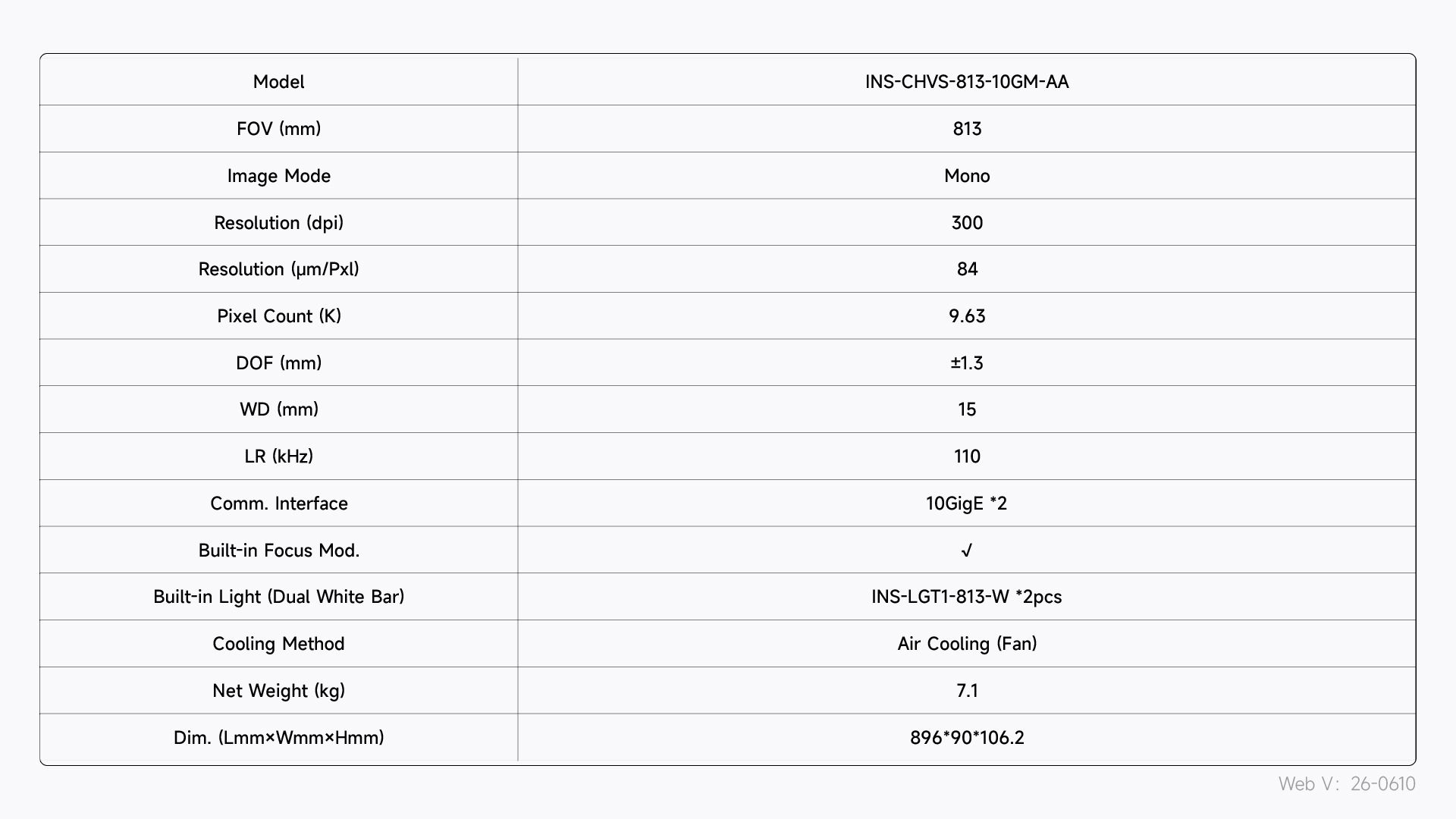 INS-CHVS-813-10GM-AA 사양표